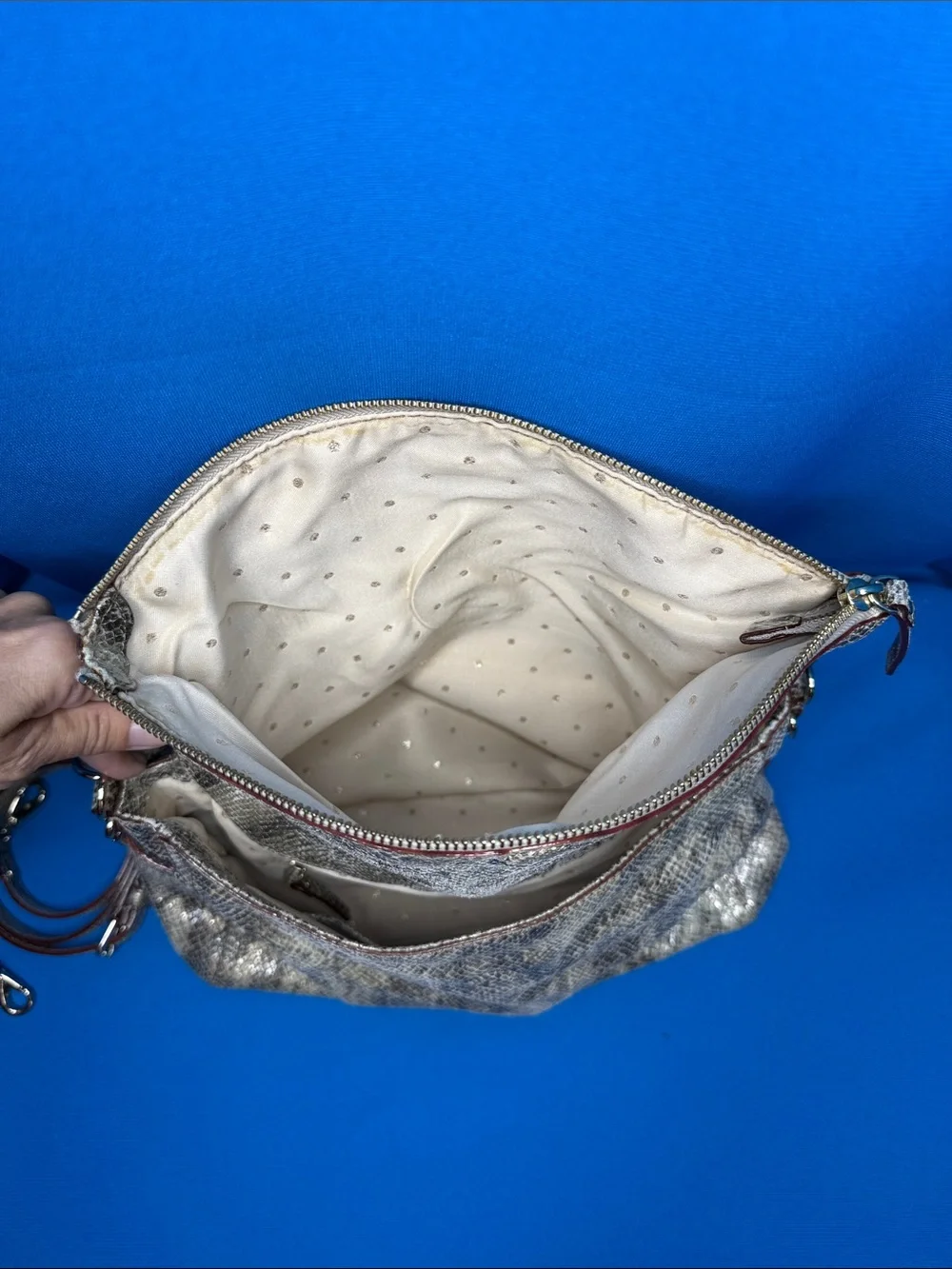 KATE SPADE NEW YORK COBBLE HILL LITTLE MINKA METALLIC PYTHON SNAKESKIN EMBOSSED